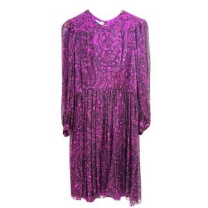 VTG 80s Pauline‎ Trigere I. Magnin Paisley Purple Dress Long Sleeve Church Tea
